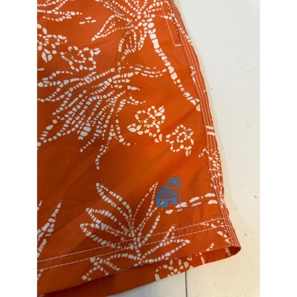 Caribbean Joe Mens Orange Tropical Print Swim Trunks, Large - Picture 3 of 7